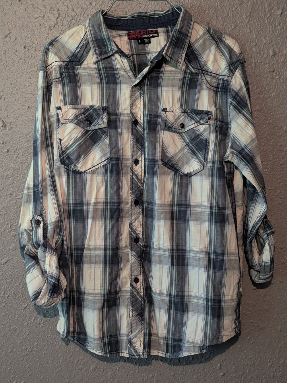 L Button-Front Plaid Men's Shirt - Blue/White